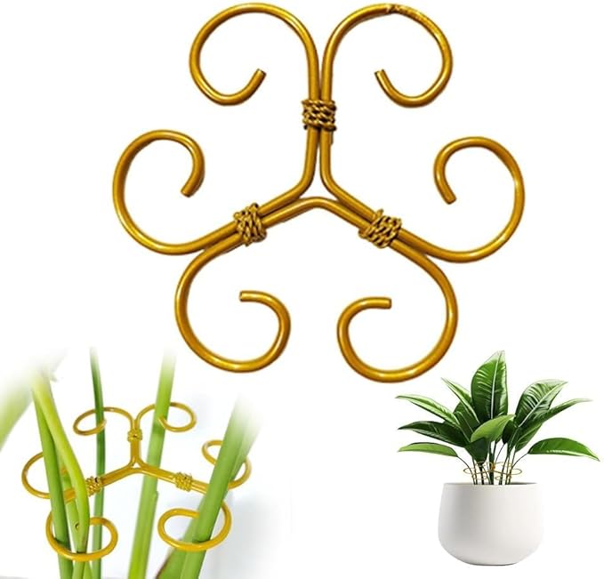 Plant Support Stand - Durable Metal Stem Holder for Indoor Outdoor Climbing Vines, Gold Heart Design, 4.1 Inches, Set of 3