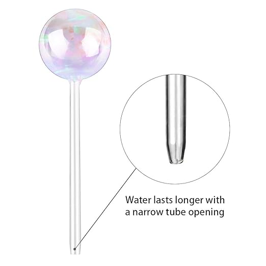 Tomorotec [2 PCS] Light Iridescent Rainbow Gradient Color Clear Glass Self-Watering System Spikes, Automatic Plant Waterer Bulbs