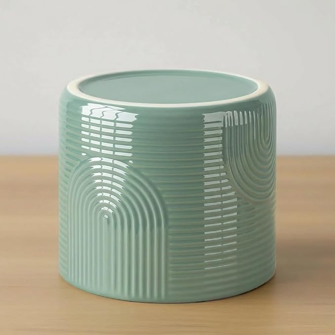 6 Inch Ceramic Plant Pot – Decorative Indoor Planter (No Drainage Hole) for Succulents, Herbs & Houseplants – Modern Tabletop Desk Planter – Sage Green