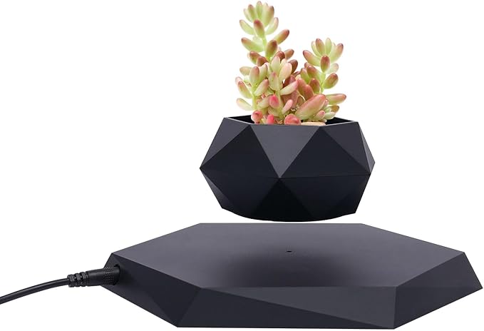 Levitating Plant Pot Magnetic Levitation Suspension Floating Pot，Floating Plant Pot for Small Plants，360 Degree Rotation Planter，Potted Plant for Home, Office & Desk Levitating,Black