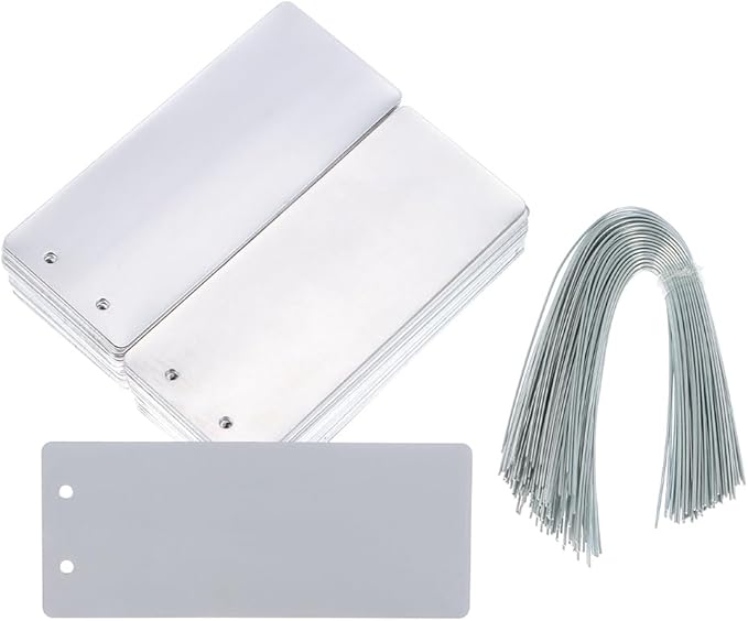 okhobby 100PCS Impress-O-Tag Blank Tags, Aluminium Write On Metal Labels Tag Outdoor Markers, with Holes for Stamping, Pets, Plants, Doors