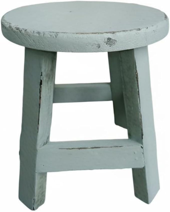 Wooden Stool Plant Stand Flowerpot Rack Round Rustic Small Display Stand Flower Shelf for Garden Office Table Home Decoration, Blue