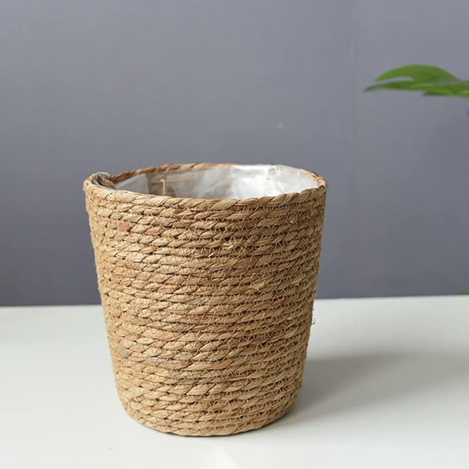 Beavorty Vintage Decor Seagrass Planter Hand Woven Straw Flower Pot Farmhouse Plant Basket with Plastic Liners Rustic Plant Containers Succulent Pot for Indoor Outdoor Room Decor Home Decor