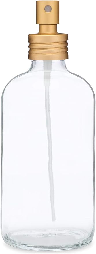 Rail19 Apothecary Clear Glass Mist Bottle - Gold Metal Aluminum Nozzle, 8oz (1 Pack)