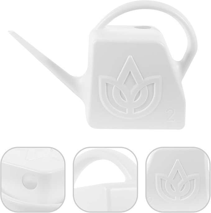 FENICAL Large 2l Watering Can for Outdoor Plants with Long Spout, White Plastic Plant Waterer for Garden and Patio Use