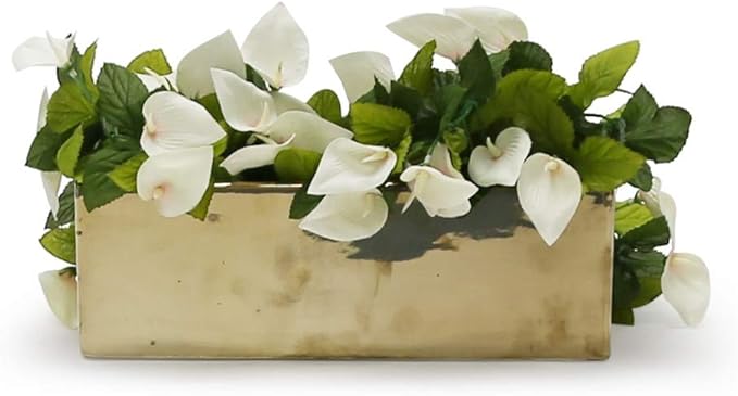 WGVI Long Rectangle Ceramic Planter Vase in Gold 12" x 4" x 4"H, Block Rectangular Terrarium Box Pot, Flower Arrangement, Table top Centerpiece, Home Decor Organization Storage Container, 6 Pcs.