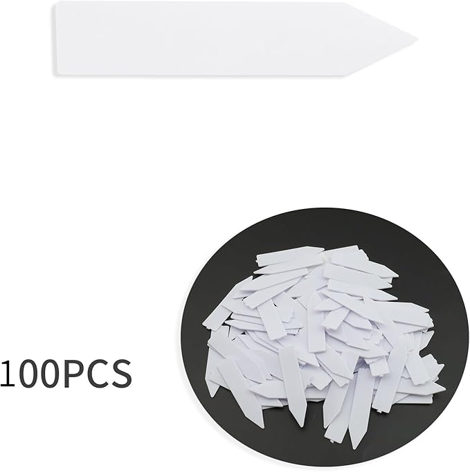 Quluxe 100 Pcs 2 Inch Waterproof Plant Tags Plastic Reusable Plant Label Markers Stakes for Garden Greenhouses, White