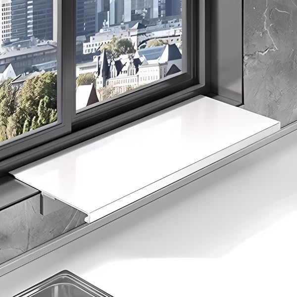 Window Sill Extender 24x10in Carbon Steel Ledge Plant Shelf Countertop Extension Board with Magnetic Base for Kitchen, Bathroom Office Organization