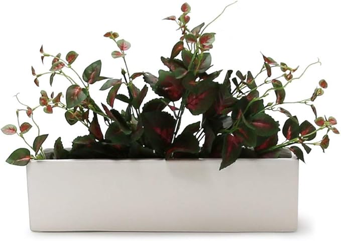 WGVI Long Rectangle Ceramic Planter Vase in White 14" x 4" x 4"H, Rectangular Box Block Terrarium Pot, Flower Arrangement, Tabletop Centerpiece, Home Decor Organization Storage Container, 1 Pc.