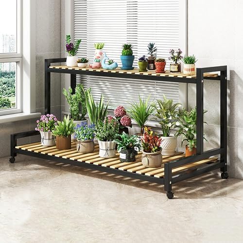 Multi-Tier Bamboo & Metal Plant Stand - 4-Tier Succulent Display Rack, Stylish Indoor Flower Holder & Wooden Ladder for Home Decor & Greenery Showcase