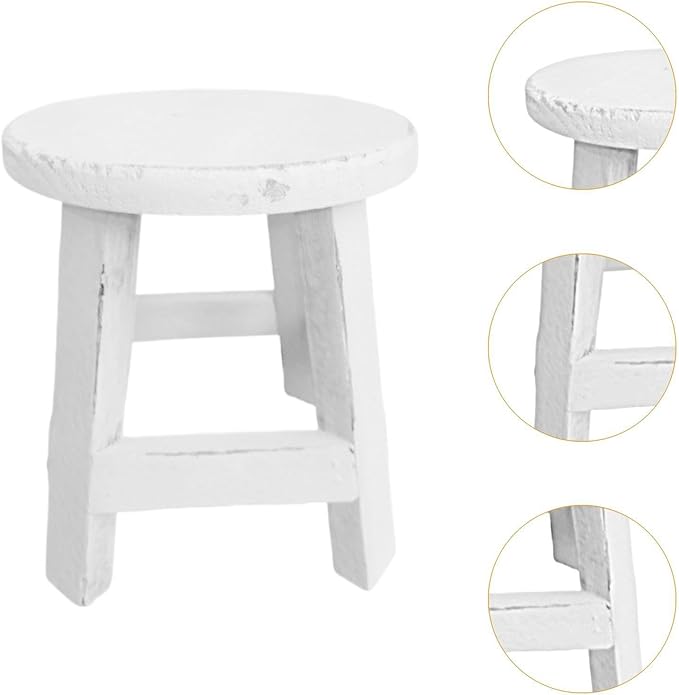 Wooden Stool Plant Stand Flowerpot Rack Round Rustic Small Display Stand Flower Shelf for Garden Office Table Home Decoration, White