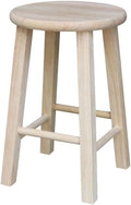 International Concepts Round Top Stool, 18-Inch Seat Height, Solid Parawood, Unfinished