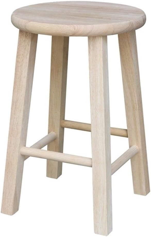 International Concepts Round Top Stool, 18-Inch Seat Height, Solid Parawood, Unfinished