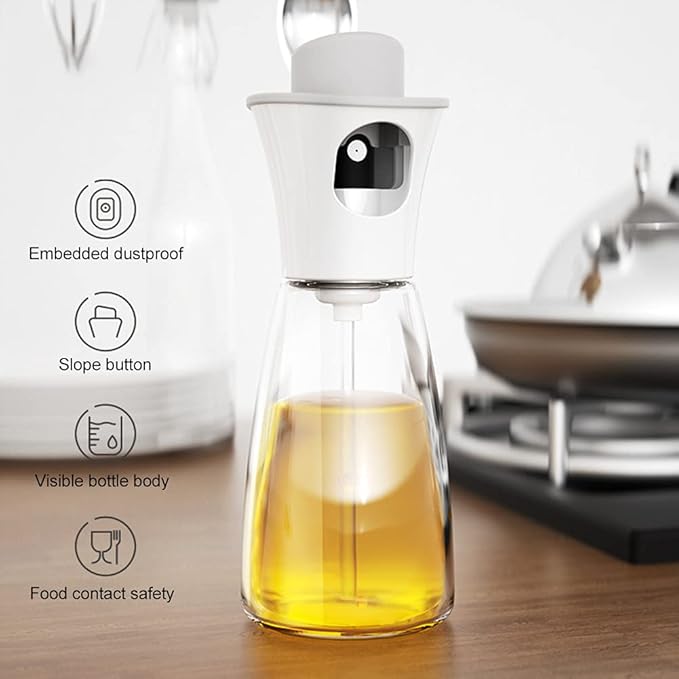 180ml Oil Sprayer Glass Oil Dispenser Bottle Spray Lemon Juice Sprayer for Cooking, Salad, Baking，Cleaning, Plants(White)