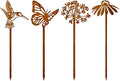4Pcs Decorative Garden Stakes Plant Stakes Rusty Metal Flowers Hummingbird and Butterfly Garden Decor for Indoor Outdoor Patio Lawn Yard Art 14.18"