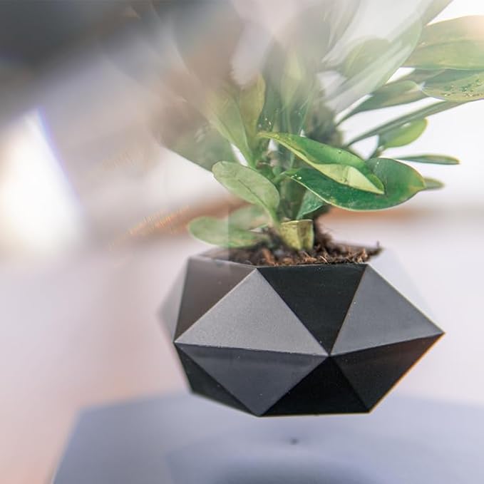 Magnetic Levitation Flower Pot, Floating Plant Pot with 360 Rotation, Modern Levitating Flowerpot for Succulents, ABS Magnetic Planter for Home Office Decor, Black