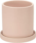 PATIKIL 5 Inch Ceramic Plant Pots, Modern Flower Planters with Drainage Holes and Tray for Decorate Home Indoor Plants Succulent Herb, Light Pink