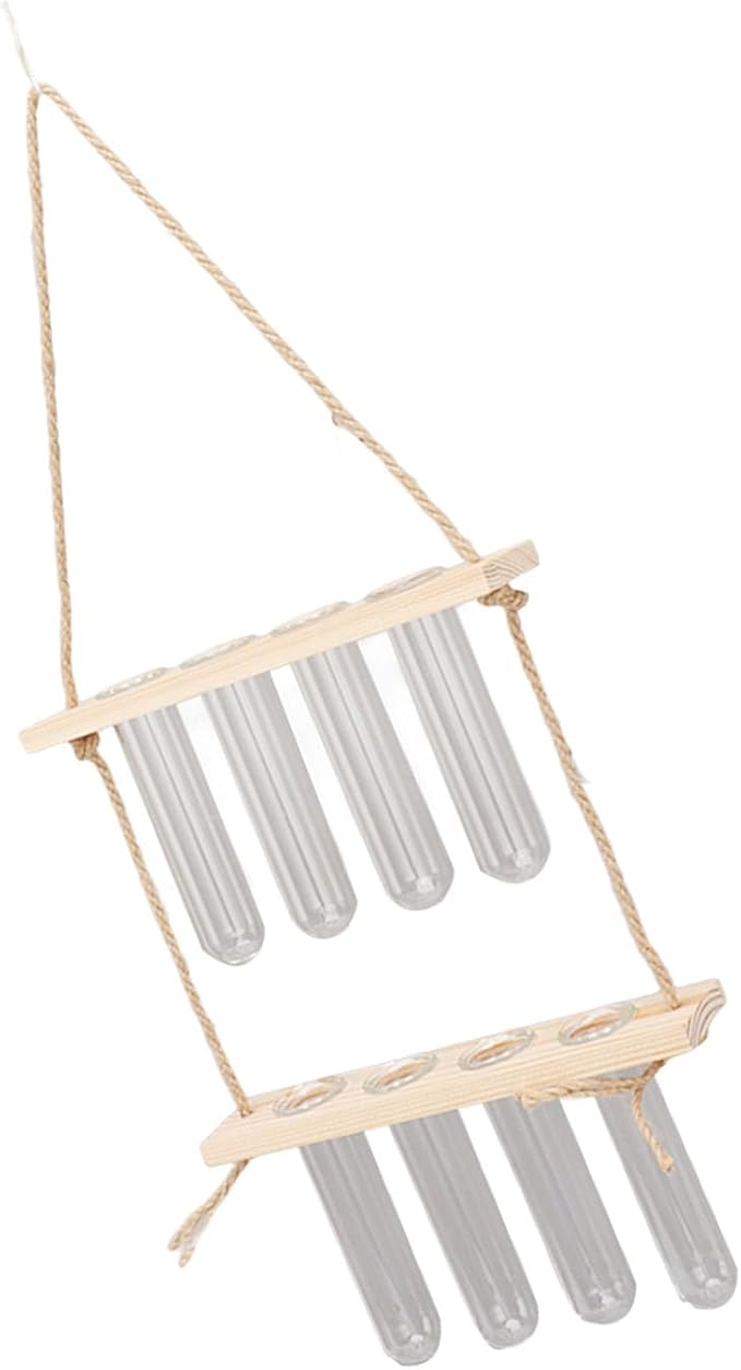 Yunseity Wall Mounted Plant Terrarium, Widely Used Plant Propagation Station, Space Saving, 8 Holes, 2 Tier Design, Test Tube Style, Easy Assembly for Family (Original Wood Color)