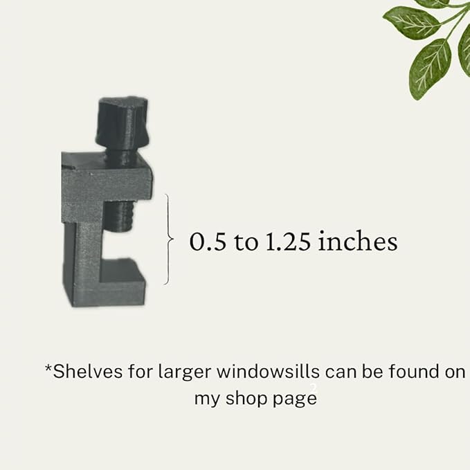 Windowsill Plant Shelf with Clamps, 6x6 Detachable Tray, Clamps fit 0.5 to 1.25 Inch Flat Non-Curved Ledges, 3D Printed Plastic, Perfect for Small Plants, Antennas, Radios, Pots