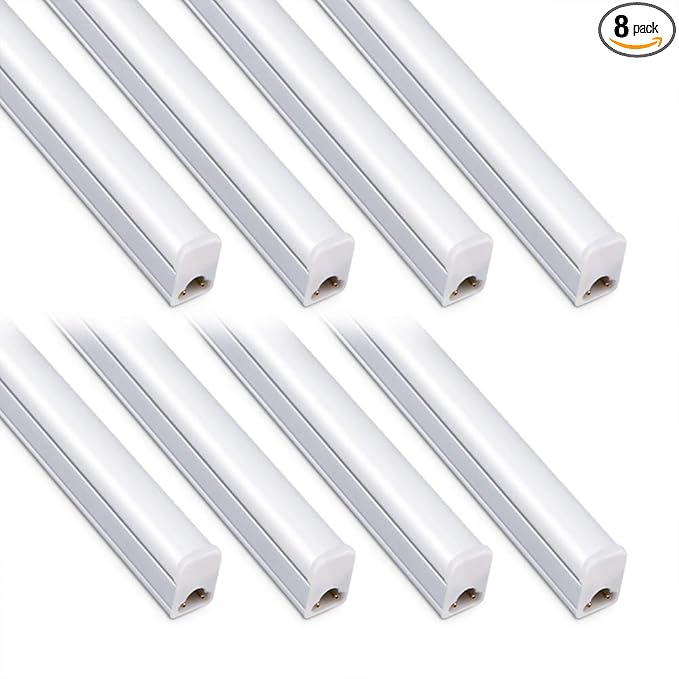 Kihung 8 Pack LED Shop Light Fixture 2FT 6500K 10W 1100LM, T5 Super Bright White LED Tube Strip for Garage, Workshop, Ceiling, Under Cabinet Light, Frosted Cover, Linkable, with ON/Off Switch