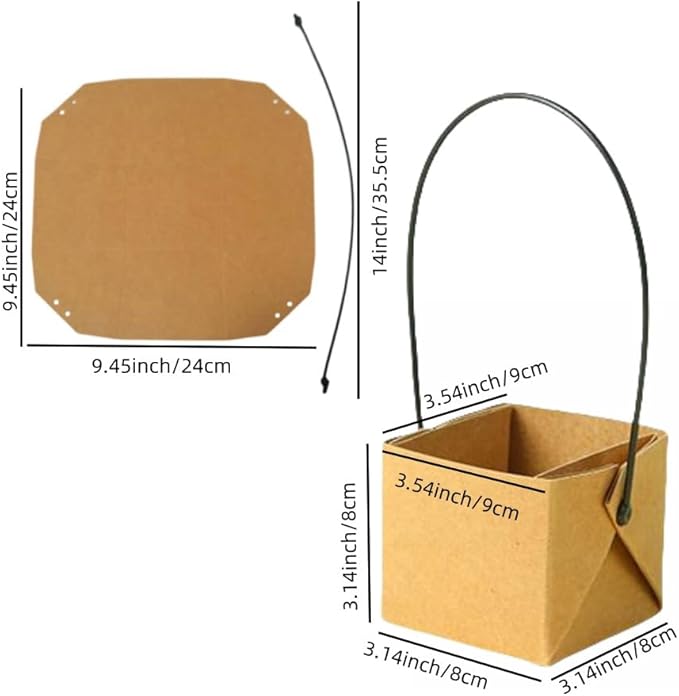 Urier 40 Pieces Succulent Wraps Pot,3x3 Succulent Gift Box,Succulent Box,Succulent Party Favors,Gift Bags with Handles,Used for Gift Bags Kraft Paper Bag Party Favor Boxes (Brown)