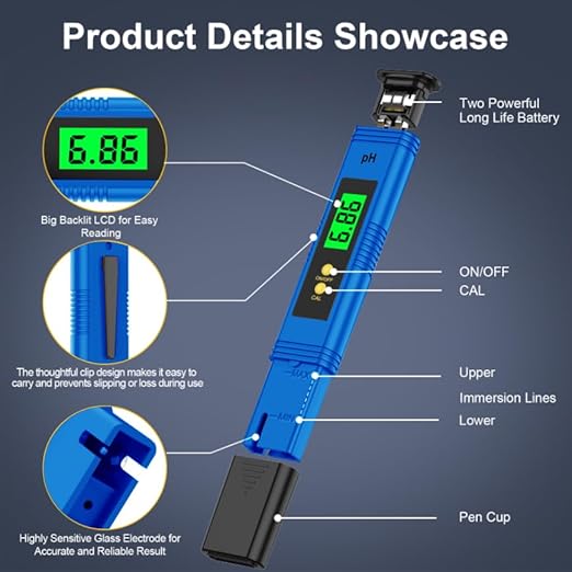 2025 All-New pH Meter for Water - High Accuracy Digital pH Tester (0.01 Precision) with UL Certification and 3 pH Calibration Powders - Ideal for Home Water, Hydroponics, Aquariums, Pools, and More