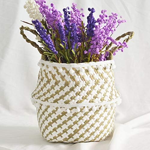 1pc Handmade Bamboo Storage Baskets Nordic Foldable Laundry Straw Wicker Rattan Seagrass Belly Garden Flower Pot Planter Basket