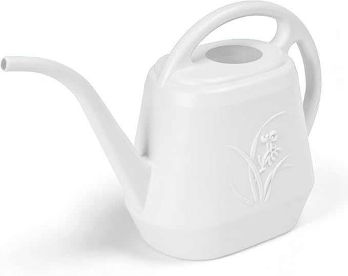 Plastic Watering Can - for Indoor and Outdoor Home Garden Plants - with Long Spout - White - 1/2 Gallon