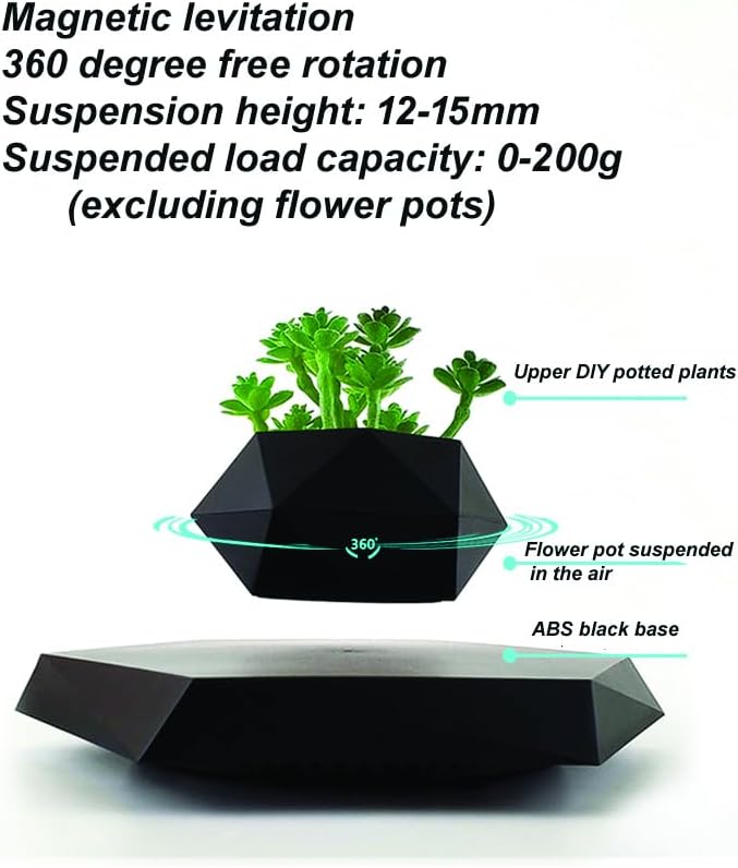 Levitating Plant Pot, Magnetic Levitation Flower Pot Rotating Planters Suspension Floating Plant Succulents Potted for Home Living Room Office Desk Decoration (Black)