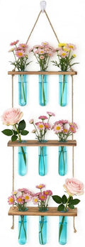 XXXFLOWER Wall Hanging Propagation Station with Wooden Stand 9 Test Tubes Vases Tiers Planters Wall Terrarium for Home Office Plant Hanger Flower Vases Wall Decor Hydroponic Cuttings(Blue)