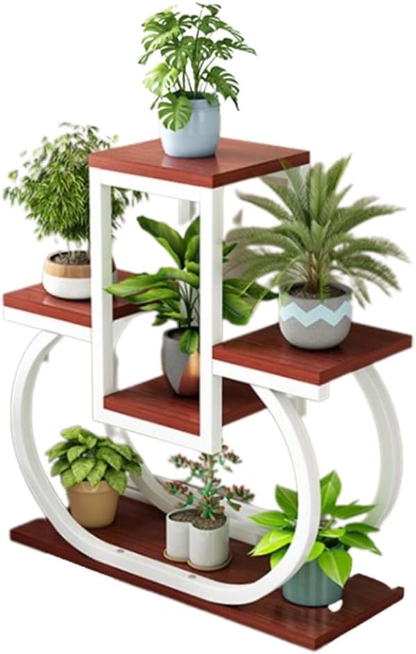 4 Tier Plant Stand Indoor, Multi Layered Iron Flower Pot Racks for Plants Multiple, Large Metal Tall Curved Oval Plant Shelf, Multiple Organizer for Garden Patio Lawn Balcony Office