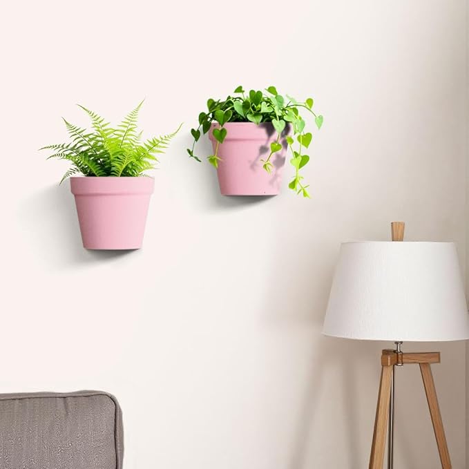 Asnext 2 Pack Plastic Wall Planter for Indoor Plants, 7.5 Inch Hanging Wall Planter Pots, Wall Mounted Succulent Planters (Pink)