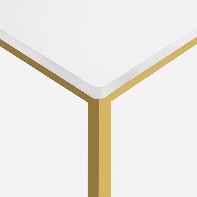 MAHANCRIS Bar Stools, Set of 2 Bar Chairs, Kitchen Breakfast Bar Stools with Footrest, 25.8-Inch Height, Rectangular Industrial Stools, for Dining Room, Easy Assembly, White and Gold BAJW0101
