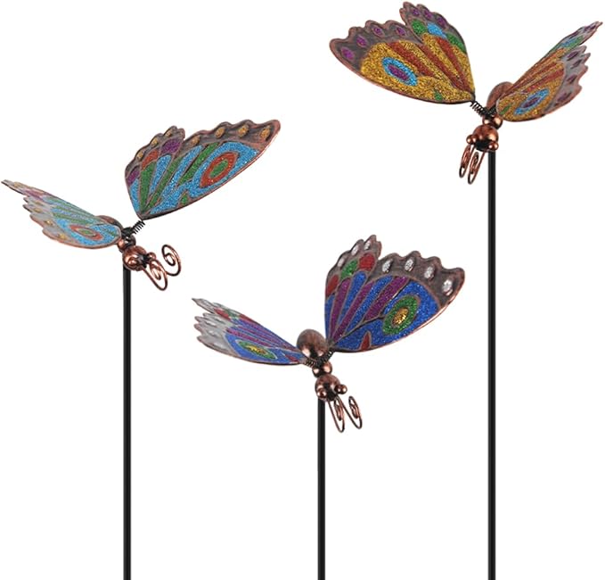 3 Pcs Butterfly Garden Stakes, 29" H Decorative Garden Stakes, Metal Yard Art for Outdoor Spring Lawn Patio Pathway Decor