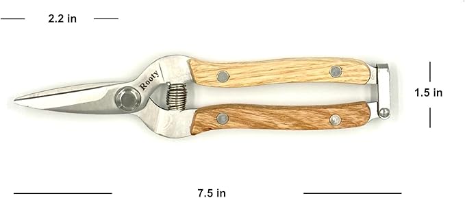 Rooty 7.5" Gardening Pruning Snips - Pruner Shear with Straight Stainless Steel Precision Blades, Essential Gardening Tools and Accessories for Gardening Gifts