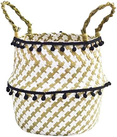 1pc Handmade Bamboo Storage Baskets Nordic Foldable Laundry Straw Wicker Rattan Seagrass Belly Garden Flower Pot Planter Basket