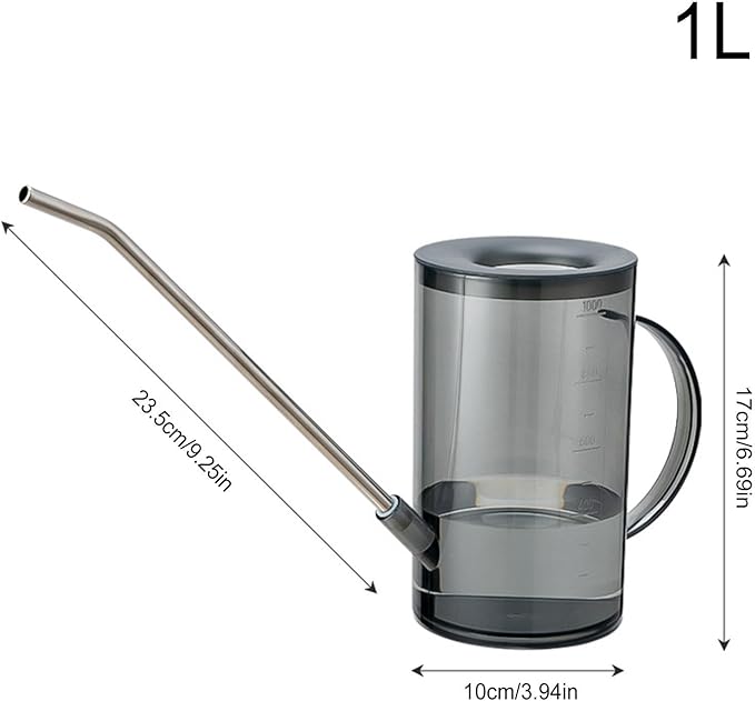 Long Spout Watering Cans | Small Can for Indoor Plants | 1L Clear with Handle Scale Detachable Lid | Plant Watering Devices for Flowers Succulents | Gardening Supplies