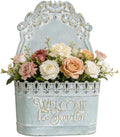 Metal Hanging Planters Wall Mount Planter Wall Vases for Flowers Shabby Chic Decor for Rustic Farmhouse Outdoor Decor Blue