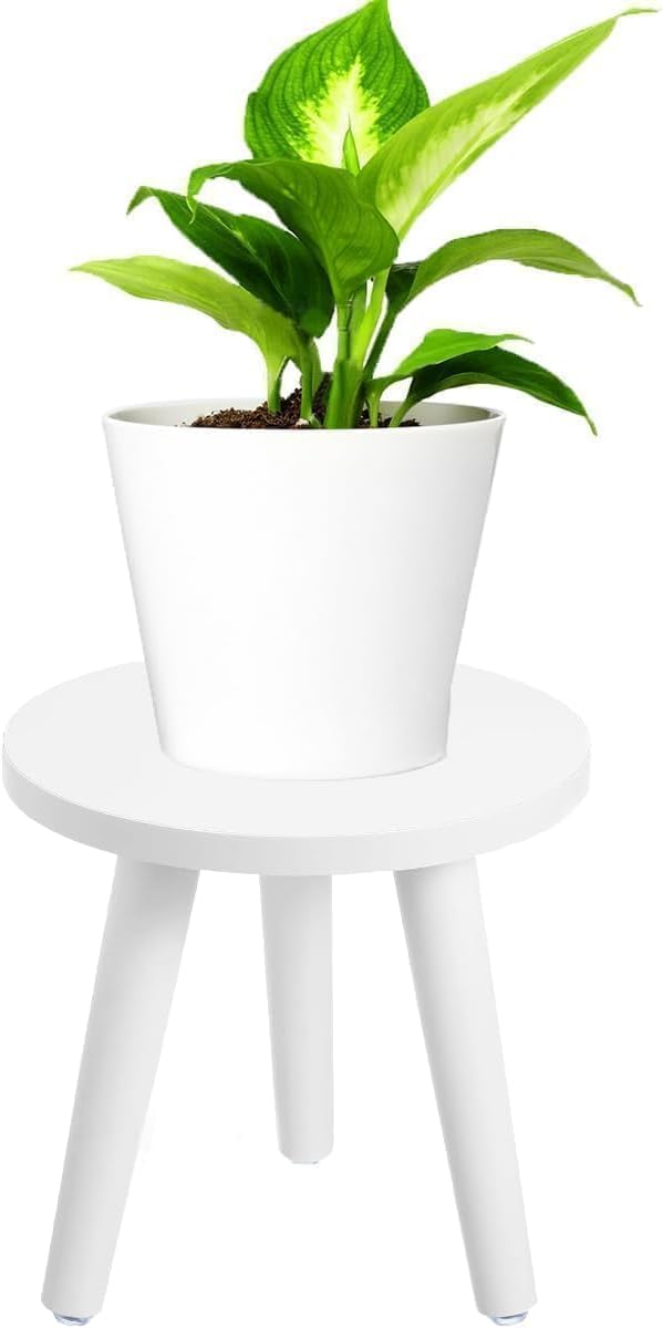 Samll Plant Stand Indoor/Outdoor for Plants,Wood White Planter Stands Holder Mid Century Pedestal Shelf,Sturdy Short Flower Rack Boho Short Planter Table 8.6"Tall Wooden Plants Stool for Garden,Patio