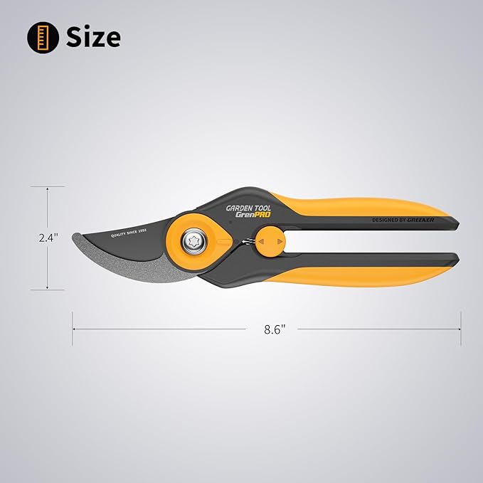 GrenPRO Bypass Pruning Shears 8.6", Heavy Duty Garden Clippers Handheld Cuts 1.38" Hardwood, Sharp SK5 Titanium Blades for Rust-Proof & Non-Stick, Ergonomic Garden Scissors for Plant Flower