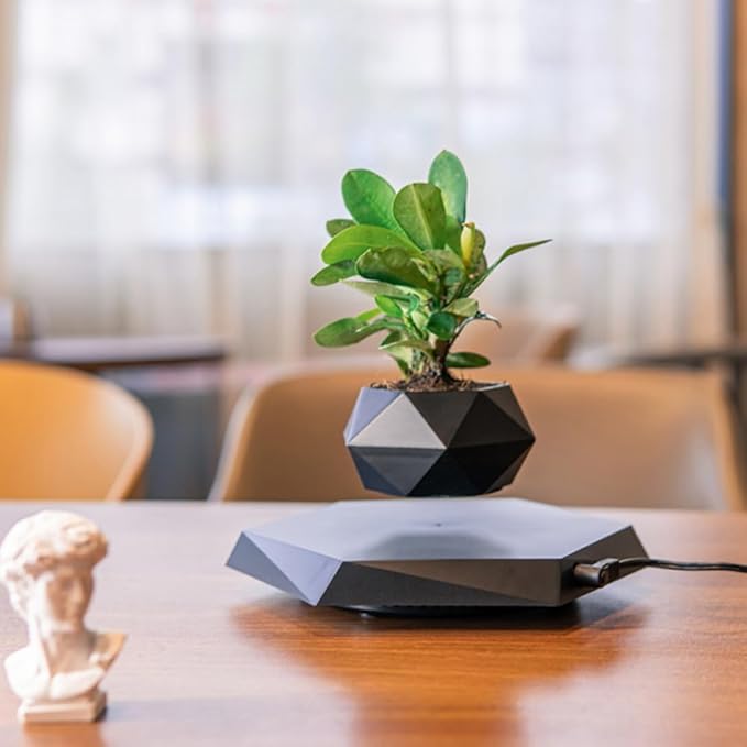 Wooden Levitating Plant Pot, Succulent Pots Planter Cactus Planter, Levitating Decor for Home & Office Magnetic Floating Levitating Display,Marble /2438