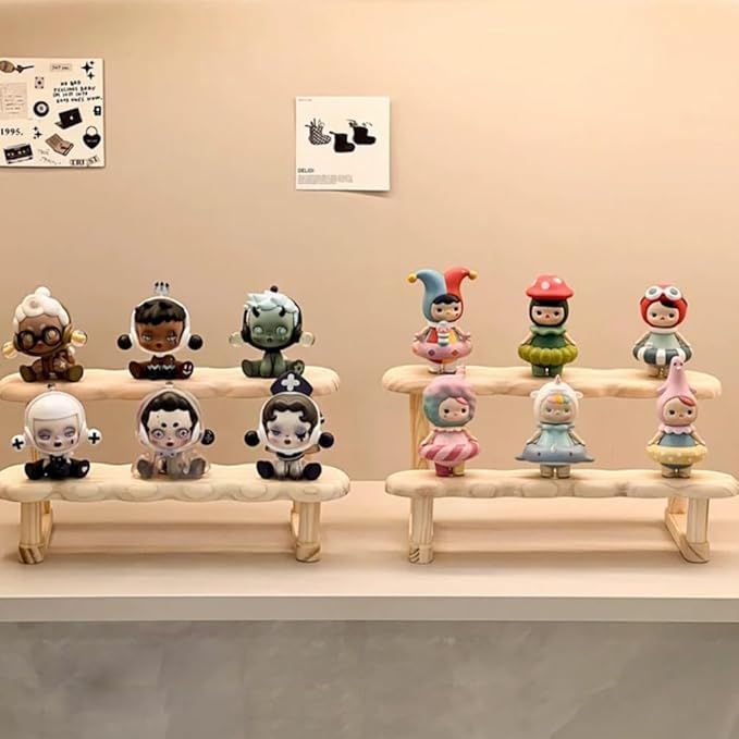 OULIGET Double Deck Wooden Display Riser Stand, Minifigures Doll Model Organizer Stand,Small Plant Perfume Jewelry Storage Rack for Desktop Window Sill Bar