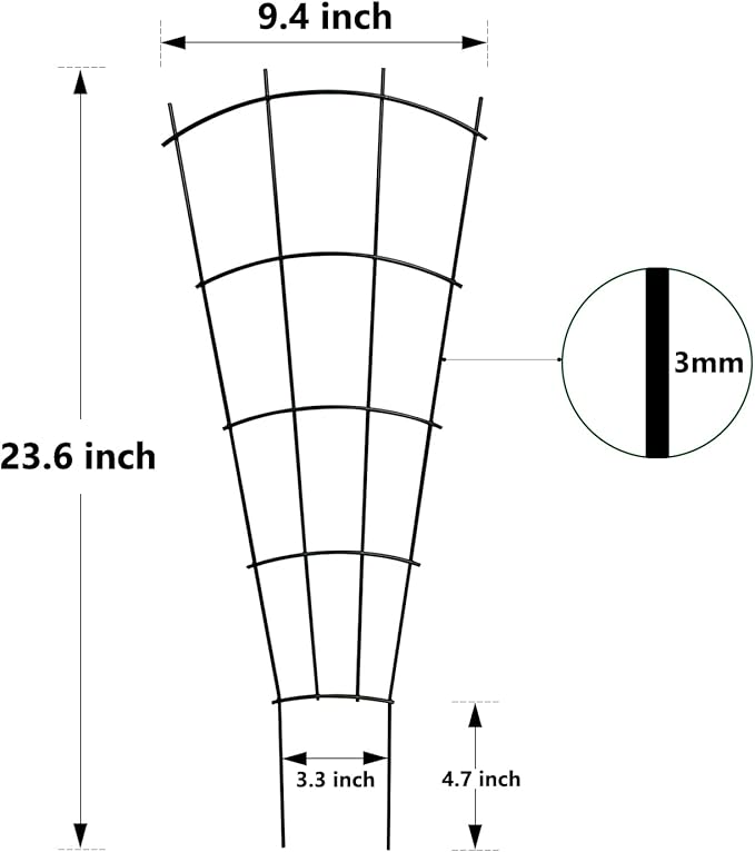 Thealyn 4 Pack 24" Metal Plant Trellis for Pots & Garden Beds, Rustproof Support for Indoor Outdoor Climbing Plants, Vines, Flowers, Fan Shaped, Black