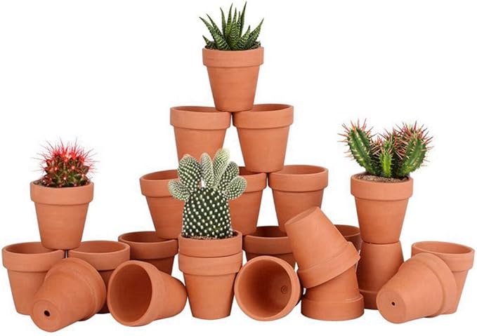 FCFKUK 24pcs Mini Clay Pots, 2.5'' Terracotta Pottery Planters, Cactus Flower Succulents Nursery Pots, with Drainage Hole, for Indoor/Outdoor