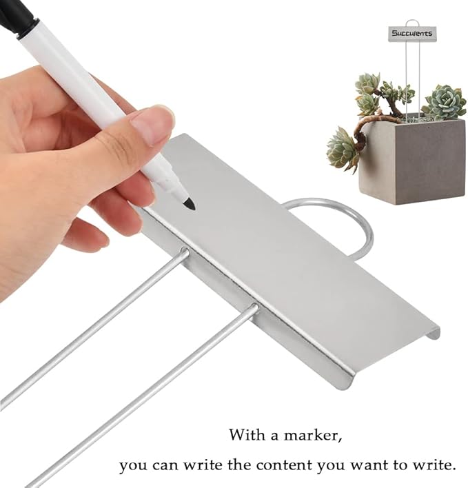 BUYGOO 25Pack Metal Plant Labels, Weatherproof Garden Markers with a Pen, Reusable Outdoor Garden Markers Tags for Plants Vegetables Herb Seedlings Flowers Height 10.7 Inch, Label Area 3.5'' x 1.4''