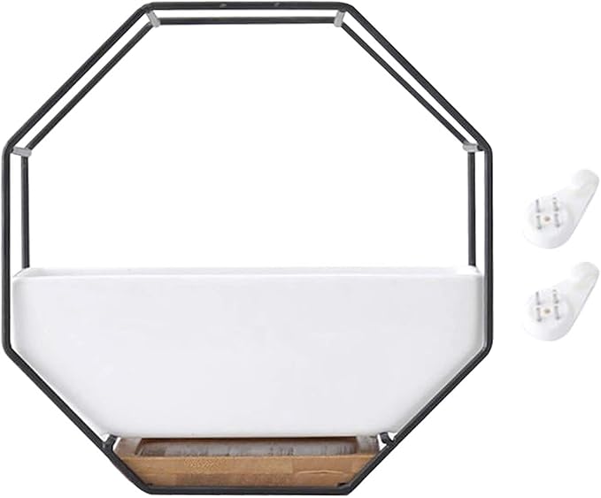 Modern Wall Planter Metal Wire Octagon Design Wall-Mounted Shelves with Ceramic Flower Pot Geometric Hexagon Wall Decor (Color : Black)