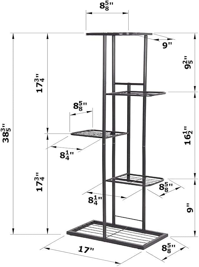 MTB Garden 5 Tier Metal Plant Stand for Indoor Outdoor Flower Pot Display Planter Shelf, Charcoal Grey