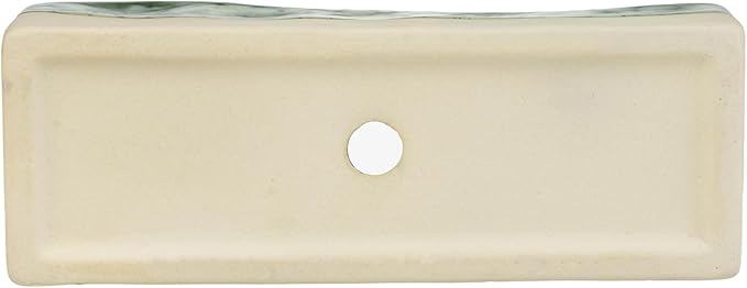 MyGift Rectangular Succulent Planter - Decorative Beige and Green Ceramic Glazed Plant Container Pot with Removable Bamboo Tray