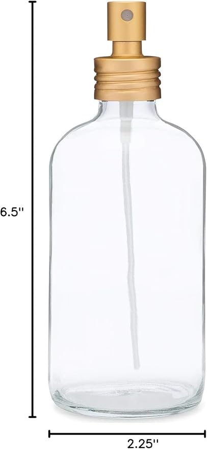 Rail19 Apothecary Clear Glass Mist Bottle - Gold Metal Aluminum Nozzle, 8oz (1 Pack)