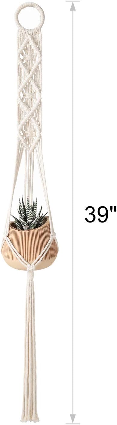 Mkono 3 Pack 39 Inch Macrame Plant Hangers Indoor Wall Hanging Planter Basket Flower Pot Holder Boho Home Decor, Ivory